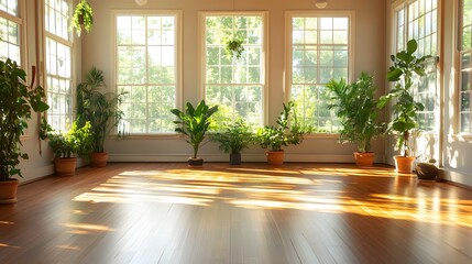 Bright Sunlit Room with Indoor Plants and Wooden Flooring