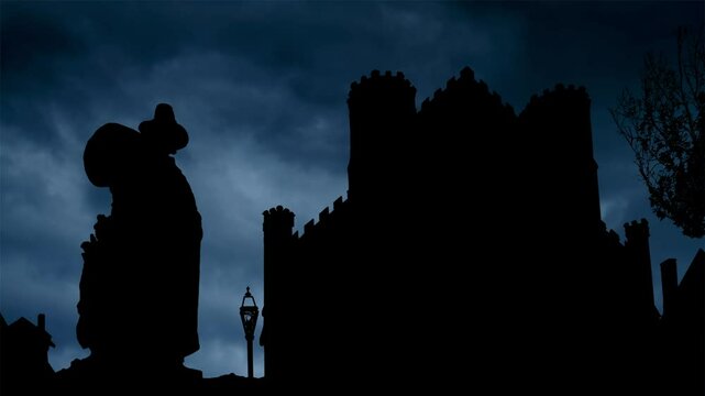 Salem: Lightning and Thunderstorm flash over Witch Museum Silhouette,  Massachusetts, USA
