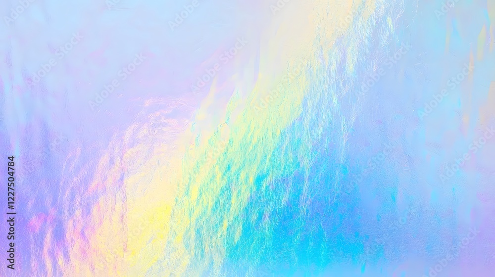 Poster Captivating abstract background with shimmering holographic effect blending soft pastel gradients and vivid neon hues with a metallic foil texture for a modern futuristic