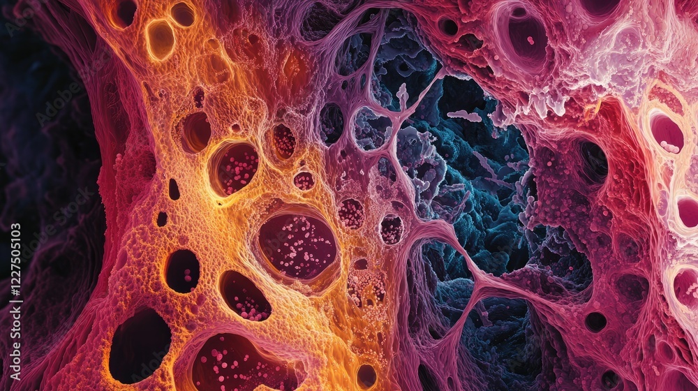 Poster a microscopic view of a vein cross-section, with blood cells flowing through and the structure of th