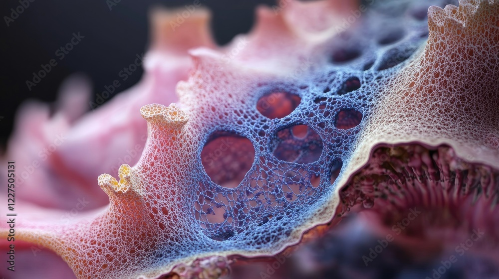 Poster a microscopic view of a vein cross-section, with blood cells flowing through and the structure of th