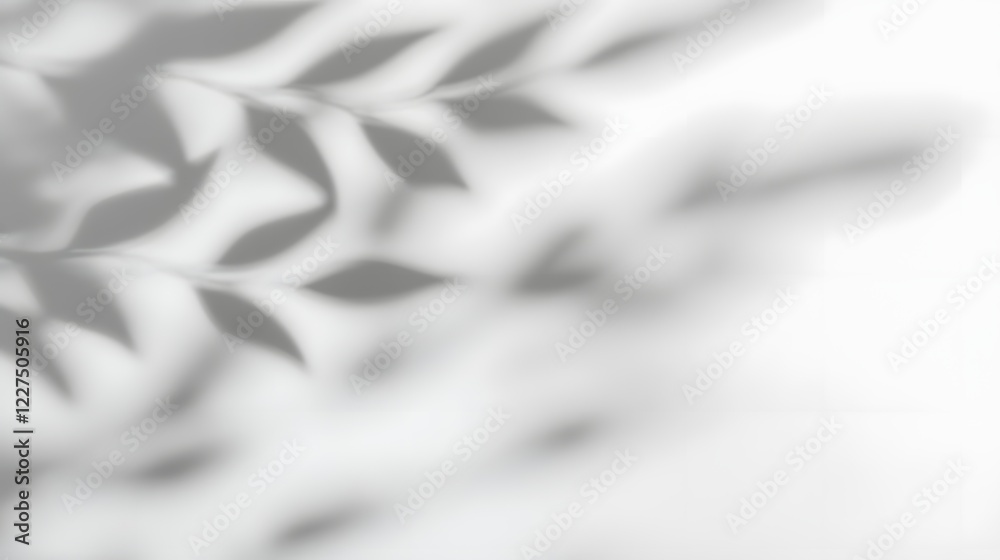 Poster Soft abstract shadows of natural tree leaves gently falling and dappling across a pristine white wall background
