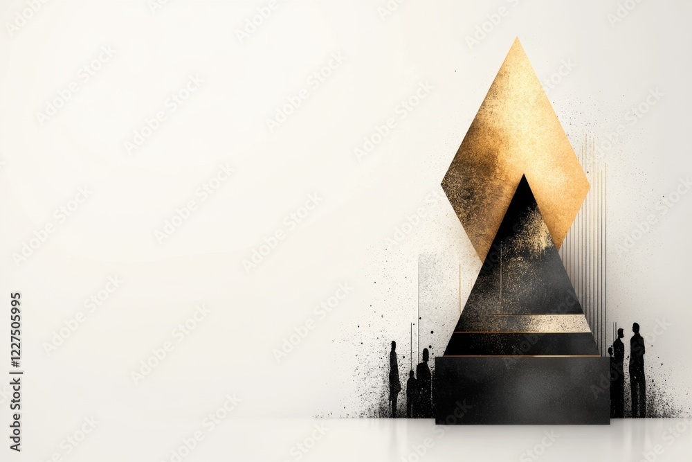 Poster a flat design of a person standing on a podium, with a golden spotlight highlighting them against a 