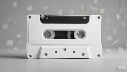 Obraz premium Simple design white cassette tape on neutral background, minimalism, white on white, sound system