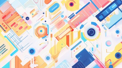 Obraz premium Business strategy flat design top view futuristic technology theme cartoon drawing colored pastel. 