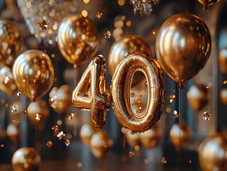 40th Birthday Celebration Concept with Balloons, Cake, and Number 40