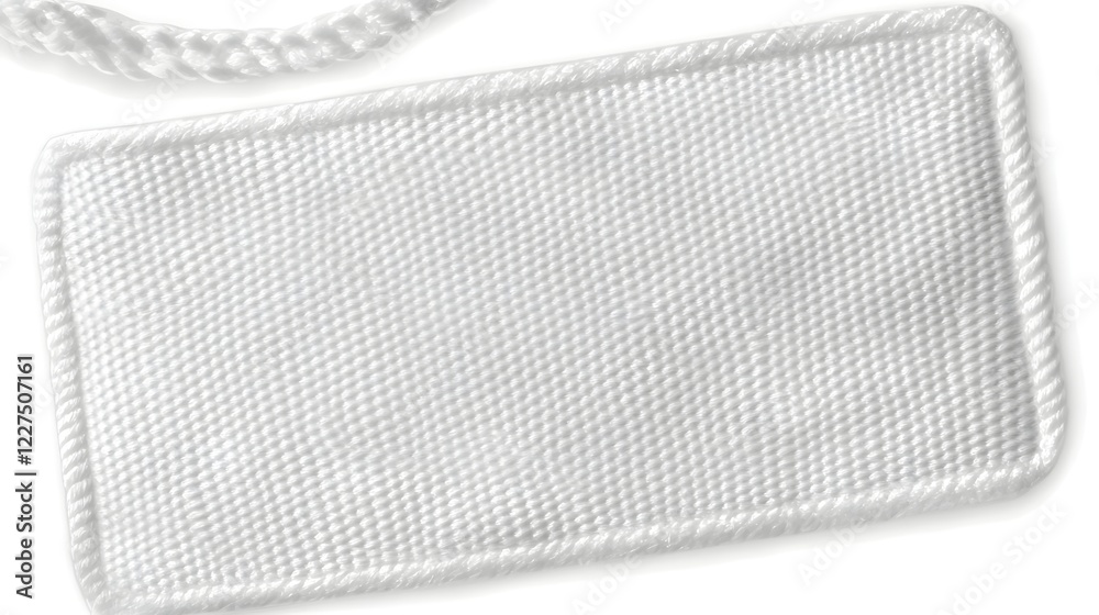 Aufkleber abstract composition featuring a blank white clothing label or tag with a matte textured surface sho