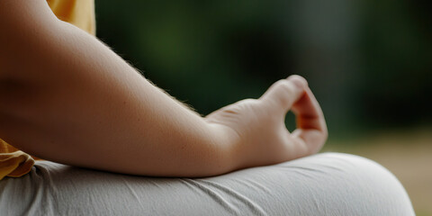Naklejka premium Close-up of Person's Arm and Hand in Meditative Pose