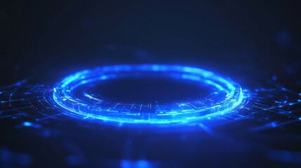 A radiant blue electric halo set against a dark abstract background, creating a high-tech energy effect