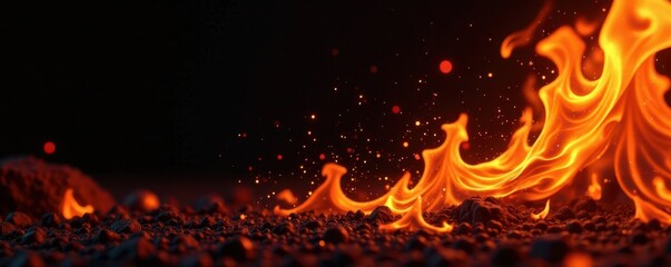Blazing fire, intricate details, black backdrop , background, burning