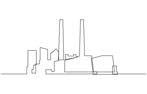recommend clip art: Continuous Line Drawing of Nuclear Power Icon, Continuous one line drawing industrial plant outline. Factory architecture buildings and landmark. Air pollution ecology concept.