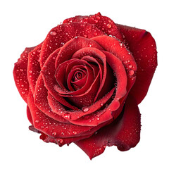 Beneath the moonlight, a red rose blooms, each droplet reflecting the romance of Valentine's night with a transparent background