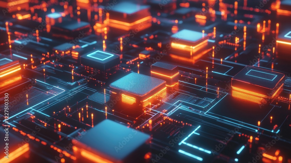 Poster A network of devices linked by glowing data nodes, visualizing a seamless digital transformation with interconnected technologies flowing smoothly