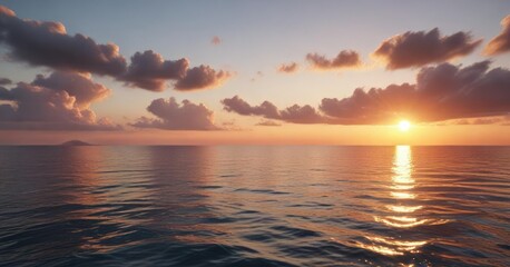Obraz premium Sea and sky blend as sun sets over the vast expanse of water , ocean sunset, peaceful landscape