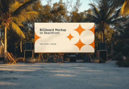 Outdoor Billboard Mockup on Beachfront with Clear Sky &ndash; Large Blank Banner for Advertising, Marketing Display, and Poster Promotion, Generated with AI