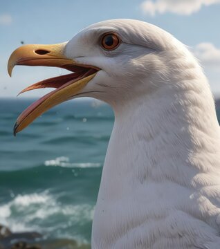 Seagull's ear-piercing shriek rings out across the coastline, sound effects, loud noise