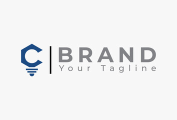 Bulb Shaped Logo Design. Modern Logotype Concept Letter C Hexagon usable for Business, Brand, Corporate, Identity, Technology Related with Electricity, Light, Energy, Innovation, Power, Electric Icon.