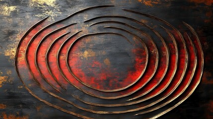 Red gold concentric circles metal texture background