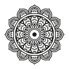 Big mandala black on white background for coloring book page.