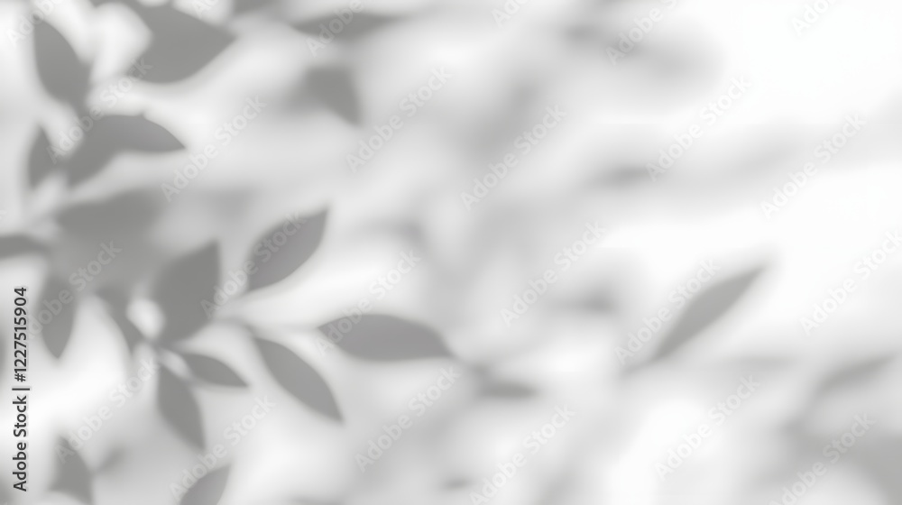 Poster soothing abstract shadows of organic tree leaves on textured white wall background offering a harmon