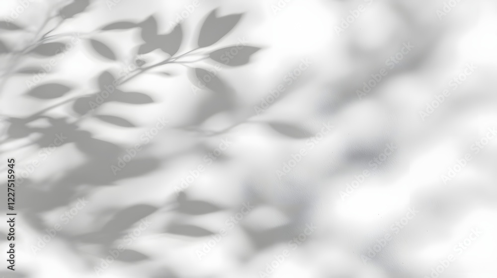 Aufkleber Captivating abstract shadow play of tree leaves cast upon a soft textured white wall creating a serene and harmonious atmosphere with organic shapes and natural beauty