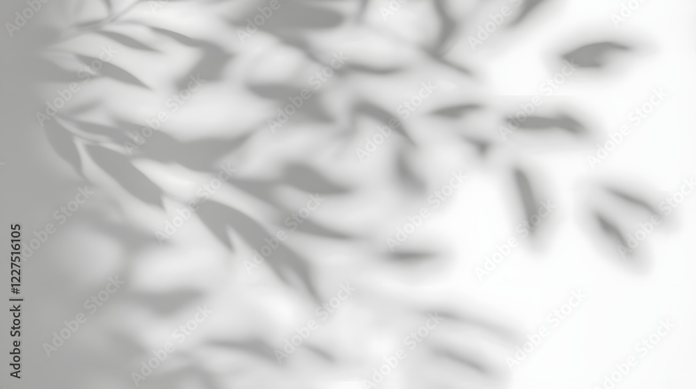 Poster intricate and delicate natural tree leaf shadows elegantly projected onto a smooth white surface cre
