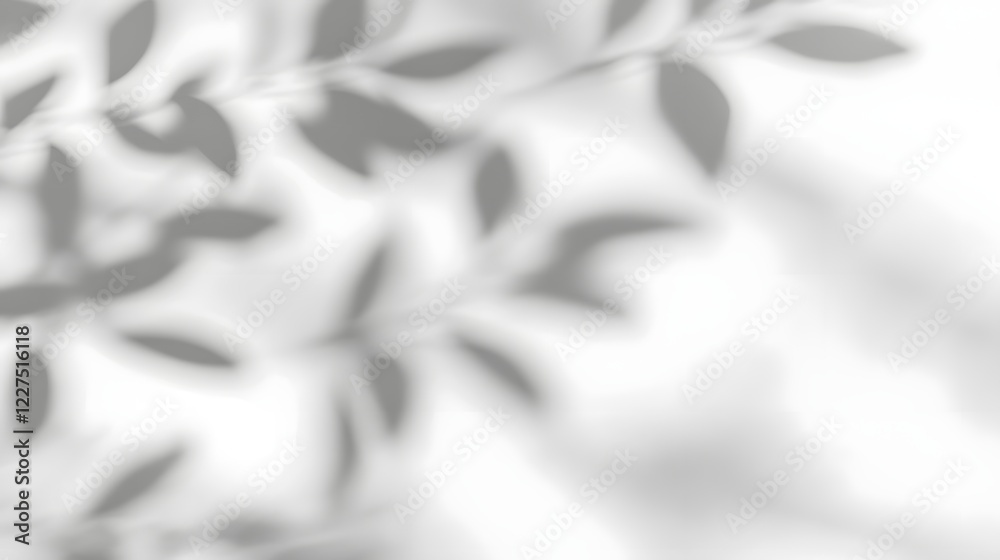 Poster Delicate and intricate natural tree leaves casting a soft shadow pattern onto a smooth white surface creating a and serene ambiance perfect for interior design