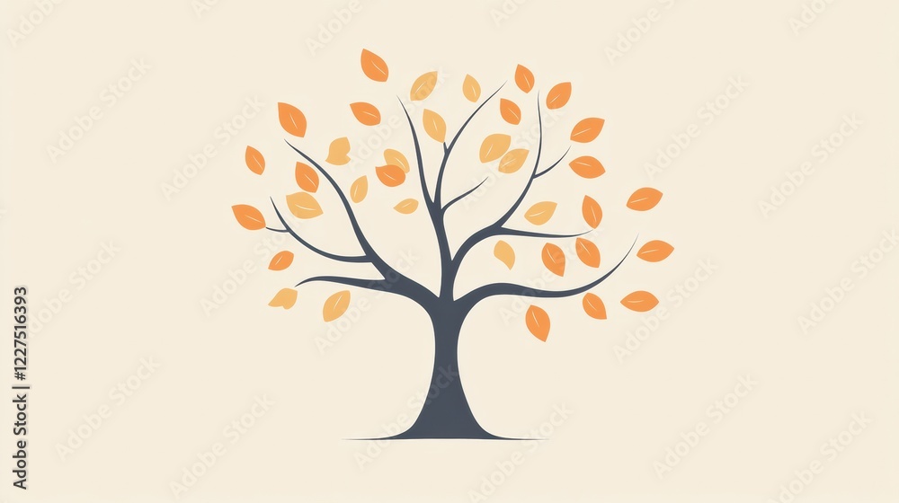 Poster tree icon featuring branches and autumn leaves in a simple and elegant design with a balanced color 