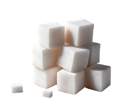 A Ten Uniform White Sugar Cubes Isolated on White And Transparent Background.