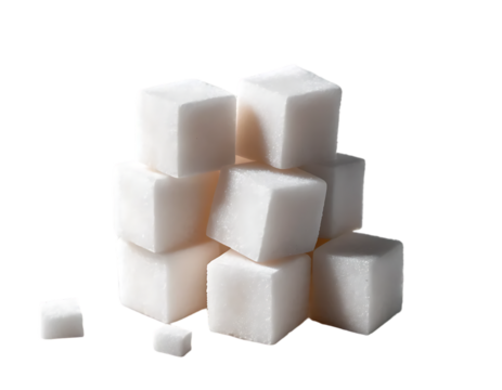 A Ten Uniform White Sugar Cubes Isolated on White And Transparent Background.