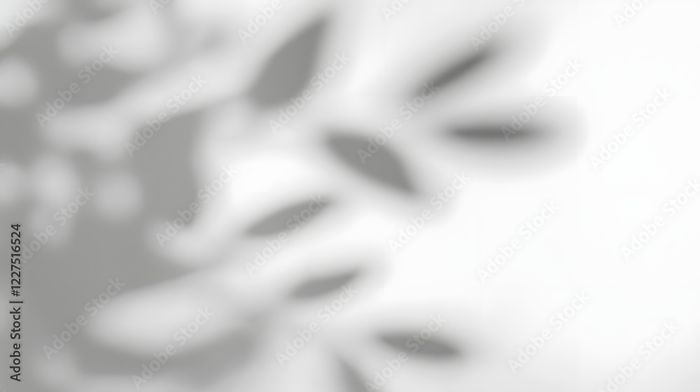 Poster Elegant and Natural Tree Leaf Shadows Softly Illuminated on a Bright White Wall Background Creating a Peaceful and Stylish Design Element