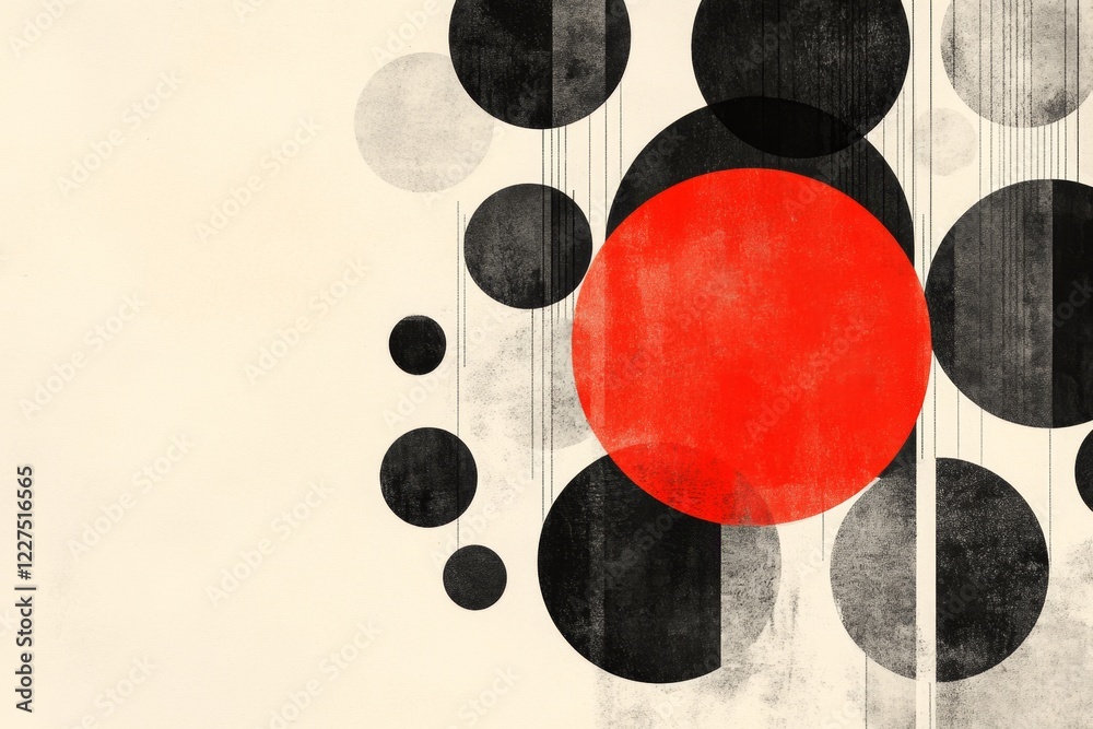 Poster A minimalist illustration of a single red dot in the center of a grid of black dots, using simple geometric shapes to symbolize uniqueness