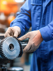 Action shot of precision machinery repair in an industrial workshop setting