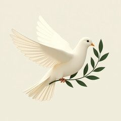 Fototapeta premium White Dove Carrying Olive Branch: Symbol of Peace and Hope