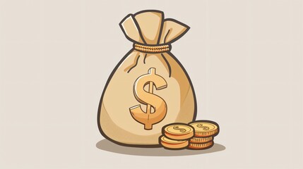 Cartoon Dollar Sack Icon: Fun Money Bag Illustration for Designs