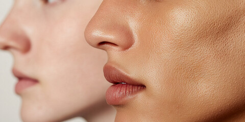 Obraz premium Close-up of Two Faces Showing Skin Tone and Texture Variation