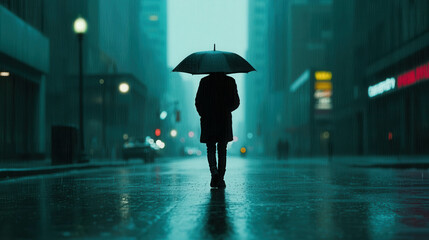 Obraz premium Dystopian Cityscape with Neon Lights Reflecting off Rainy Streets at Night