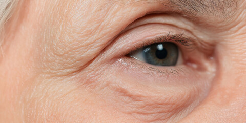 Fototapeta premium Close-up of Eye and Periorbital Skin Texture in Older Adult