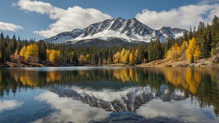 Fototapeta premium Mountain Lake with Autumn Colors and Reflection 