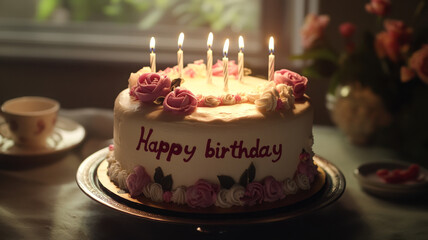 Elegant Happy Birthday Cake with Candles Celebration and Party Inspiration
