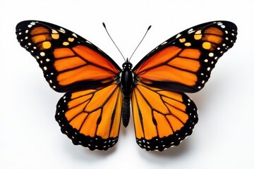 Vibrant monarch butterfly, wings spread wide, pristine white background, illustration, colorful