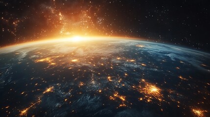 Breathtaking View of Earth from Space Showcasing Vibrant Blue Oceans and Lush Green Landmasses Under a Starry Sky Evoking a Sense of Wonder and Connection to Our Planetary Home