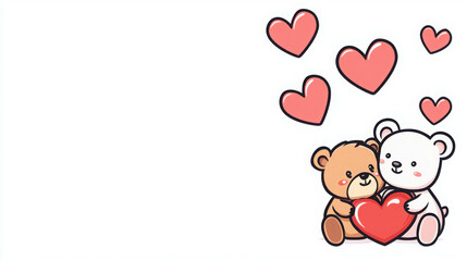 Cute Empty Banner with Valentine Motifs Featuring Adorable Bears Holding a Heart