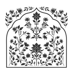 Mughal decorative ornamental floral. Vintage intricate traditional mughal style with flowers and foliage.