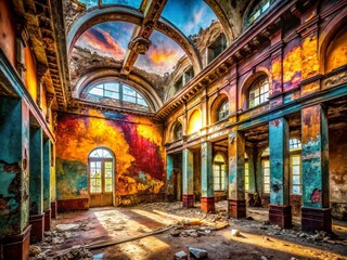 Fototapeta premium Abstract Urban Decay: Bold Marbled Textures in Abandoned Building