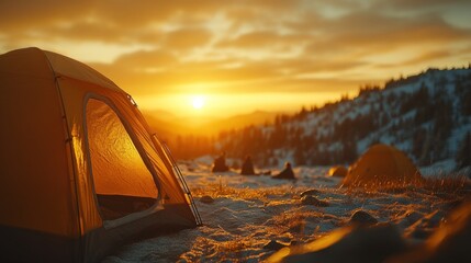 Sunset view from a winter campsite.