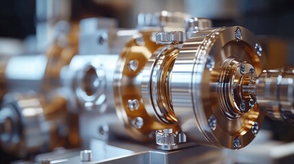 Close-up of metallic machinery in a laboratory