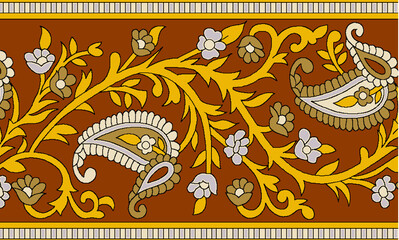 Traditional Ikat Textile Embroidery Border, paisley border design.