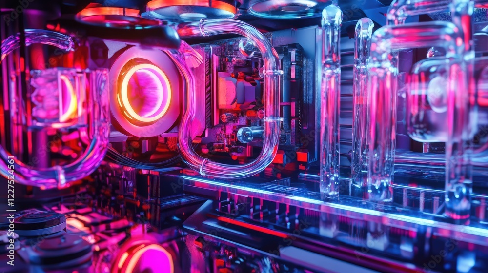 Aufkleber a stunning rgb-lit cooling system inside a custom pc build, showcasing bold and vibrant colors, crea