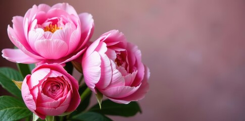 Fototapeta premium Luscious pink peonies & roses bouquet Ample copy space , design, soft